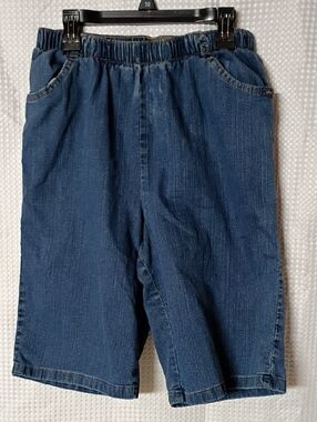 chic Dark Blue Elastic Waist Jean Shorts